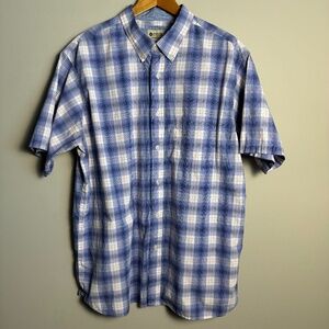 Haggar Clothing Men's Plaid Short Sleeve Button Up Shirt Blue X-Large‎ Stretch